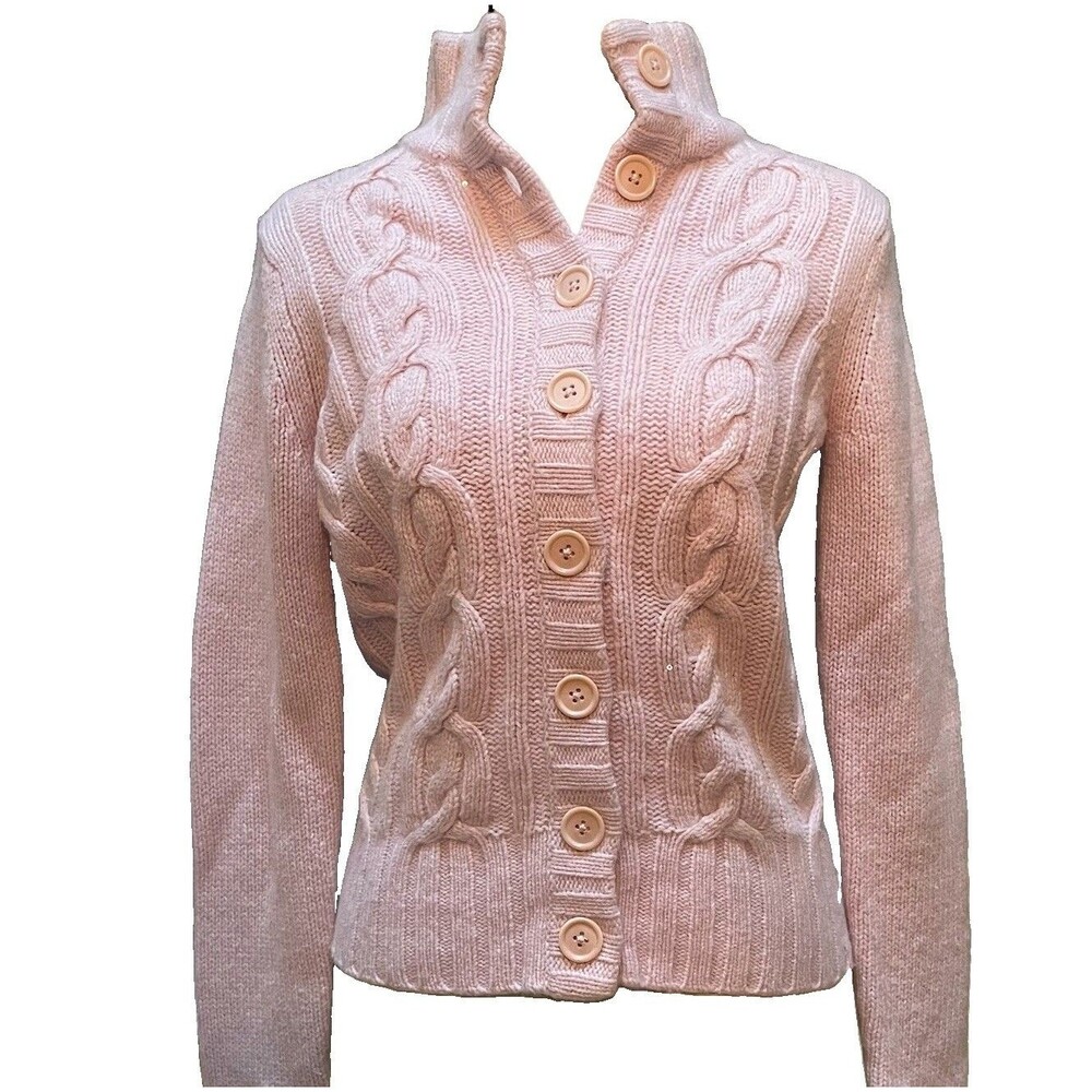 VTG GAP Wool Cashmere Angora Cable Knit Sequin Cardigan Sweater Pink S Preppy